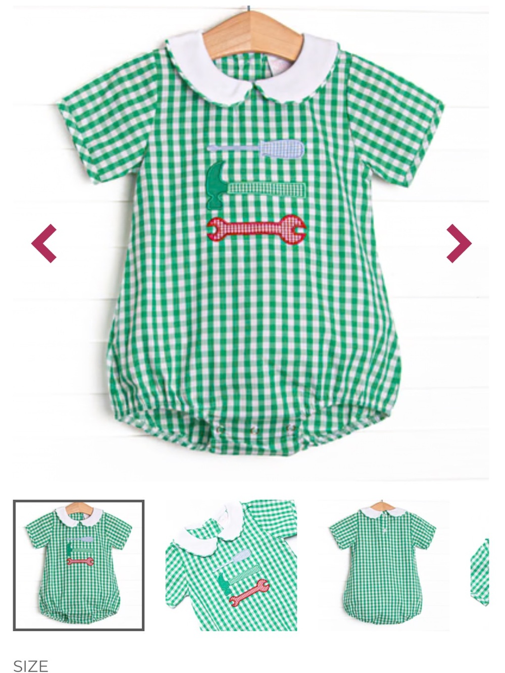 Stitchy Fish 18 Month Green Gingham Bubble with Tool Appliqué